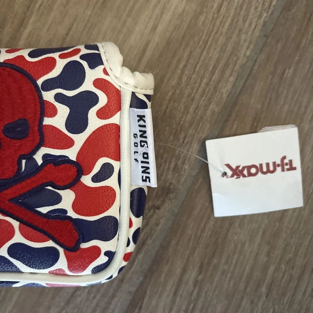 EMBROIDERED RED SKUL & BONES KING PINS GOLF MALLET COVER MAGNETIC CLOSURE NWT‎